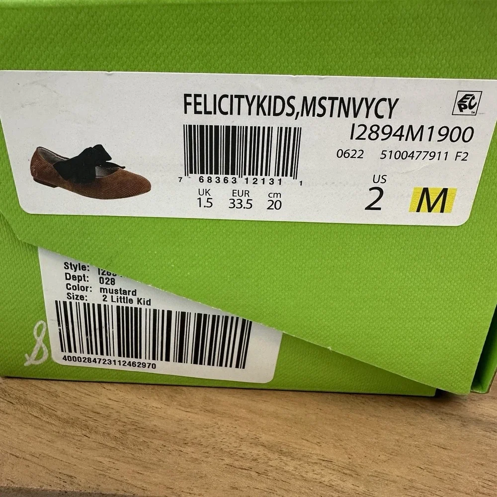 New Big Kids Sam Edelman Felicity Mustard/Navy Ballet Flats Shoes‎ Size 2 Y